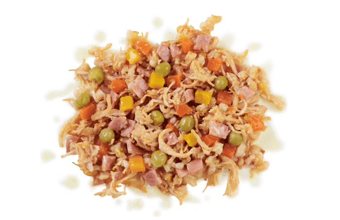 Chicken Breast with Ham, Pumpkin, Carrots & Peas in Broth Tin